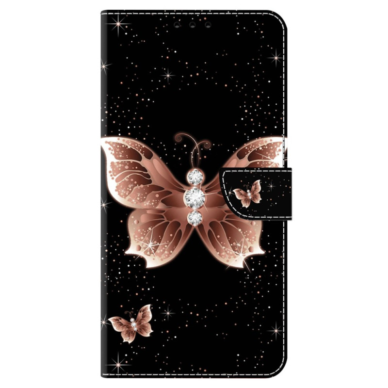 Xiaomi Redmi 13C 4G/5G/Poco C65 Funda Mariposas Diamante Rosa