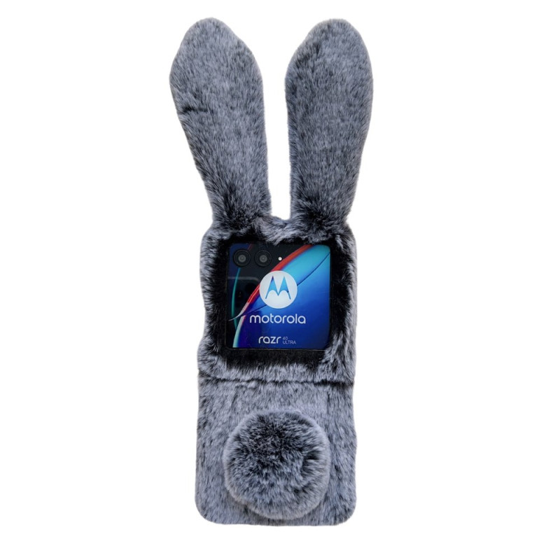 Funda para Motorola Razr 40 Ultra 5G 3D orejas de conejo y piel gris oscuro