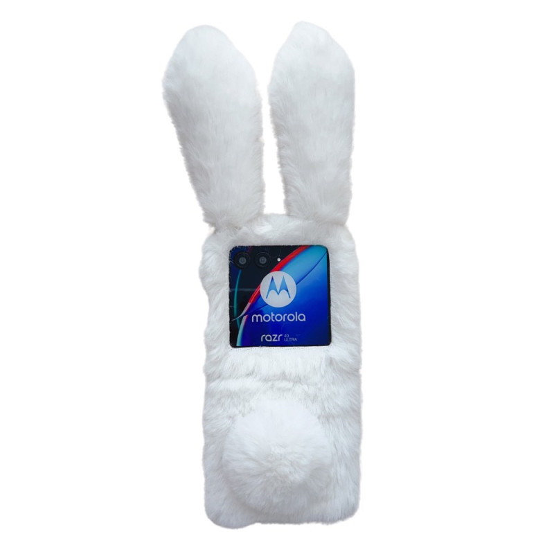 Funda Motorola Razr 40 Ultra 3D Orejas de Conejo y Piel Blanco
