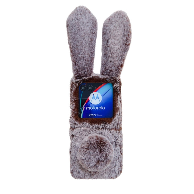 Funda Motorola Razr 40 Ultra Orejas de Conejo y Piel 3D Marrón
