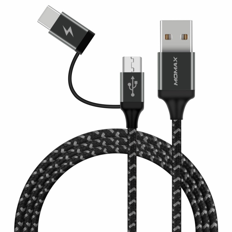 MOMAX 2 en 1 Micro USB + Cable de sincronización Type-C 1m