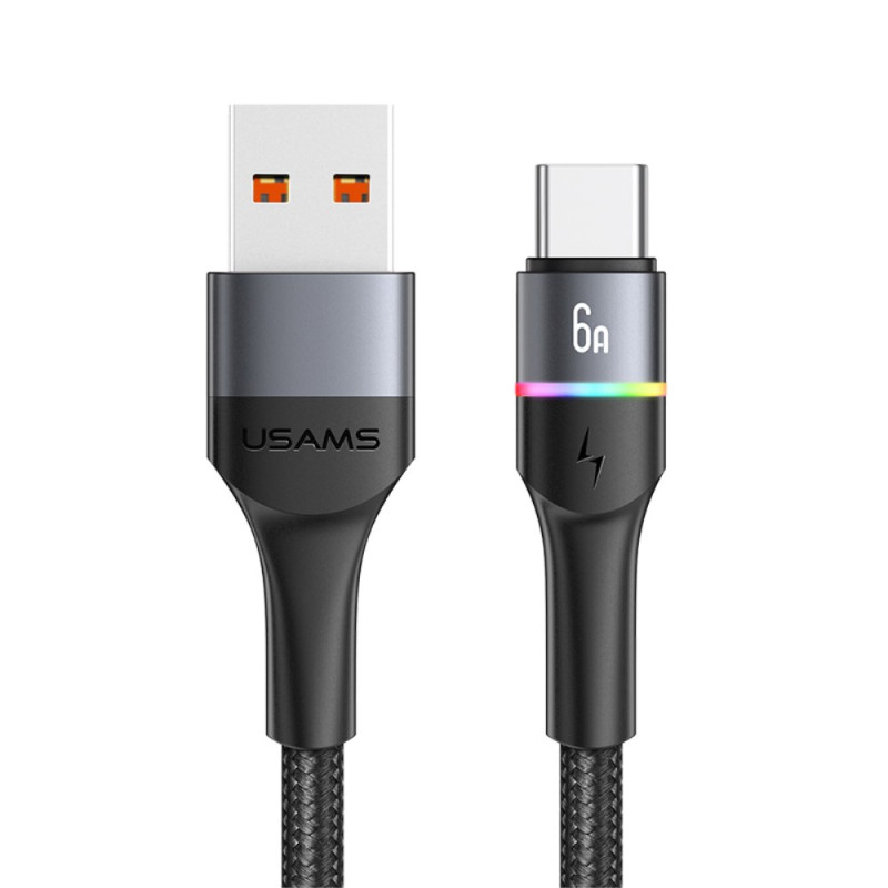 Cable de carga rápida USB a Type-C iluminado por LED de 1,2 m con transmisión de datos USAMS