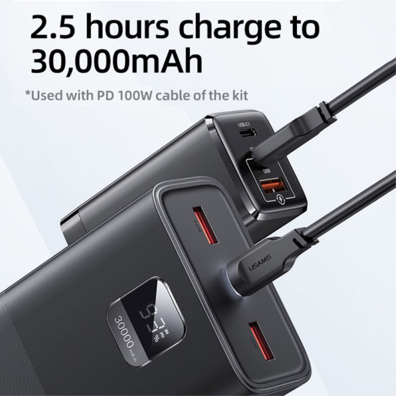 USAMS – batterie externe Portable 65W, 30000mAh, PD, Charge rapide