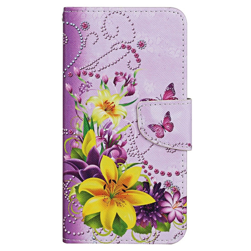 Funda Samsung Galaxy S24 Plus 5G Flores y Mariposas Amarillas con Colgante
