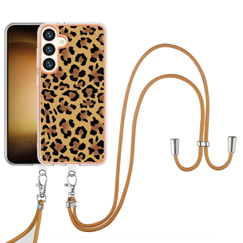 Funda de cordón con estampado de leopardo para Samsung Galaxy S24 Plus 5G