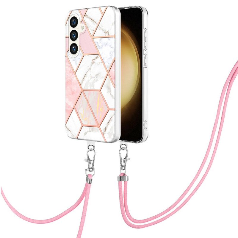 Funda de cordón Samsung Galaxy S24 Plus 5G Marble rosa y blanca