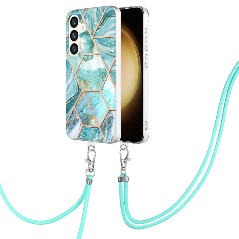 Funda de cordón Samsung Galaxy S24 Plus 5G Marble rosa y blanca