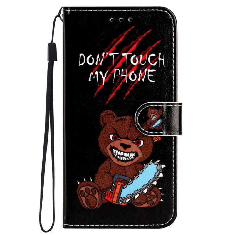 Funda Samsung Galaxy S24 Ultra 5G de oso No toques mi teléfono con cordón de seguridad
