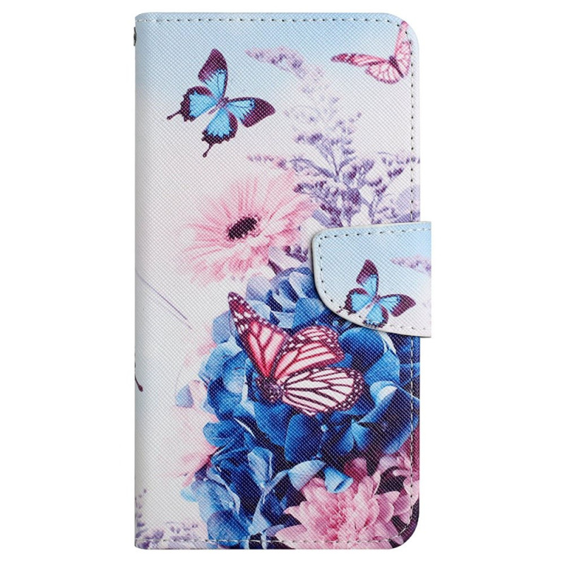 Funda con colgante
 para Samsung Galaxy A05s Mariposas y flores moradas
