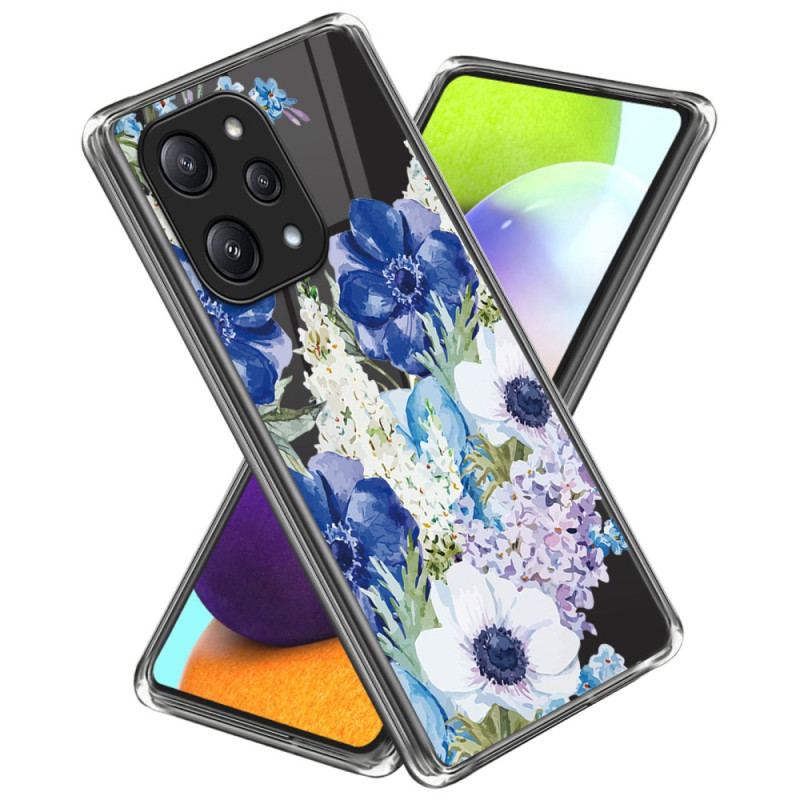 Funda Xiaomi Redmi 12 5G / Poco M6 Pro 5G Flor Azul y Blanca
