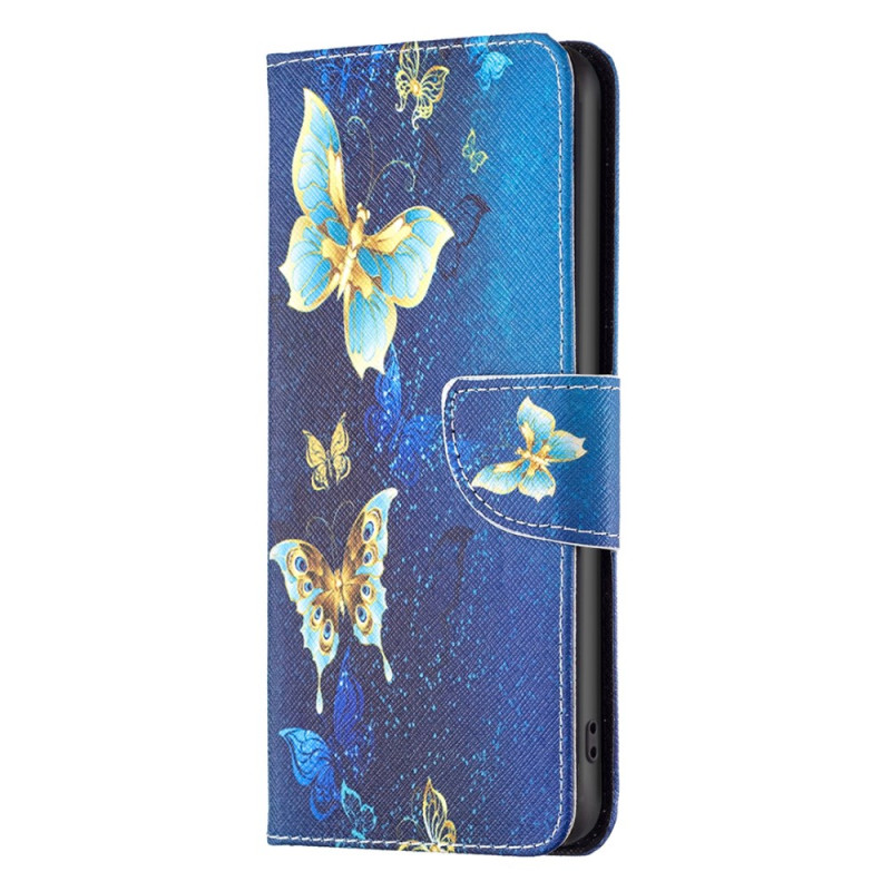 Funda Xiaomi Redmi Note 13 4G Mariposas doradas sobre fondo azul