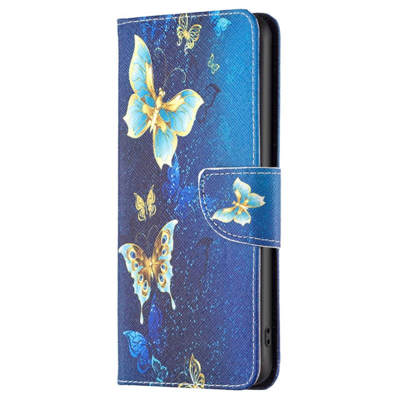 Xiaomi Redmi Note 12S Caso Mariposas de oro sobre fondo azul