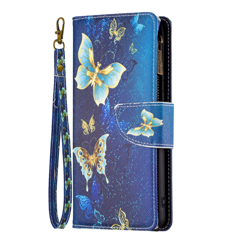 Funda Xiaomi Redmi Note 13 5G Wallet Mariposas Doradas con Colgante
