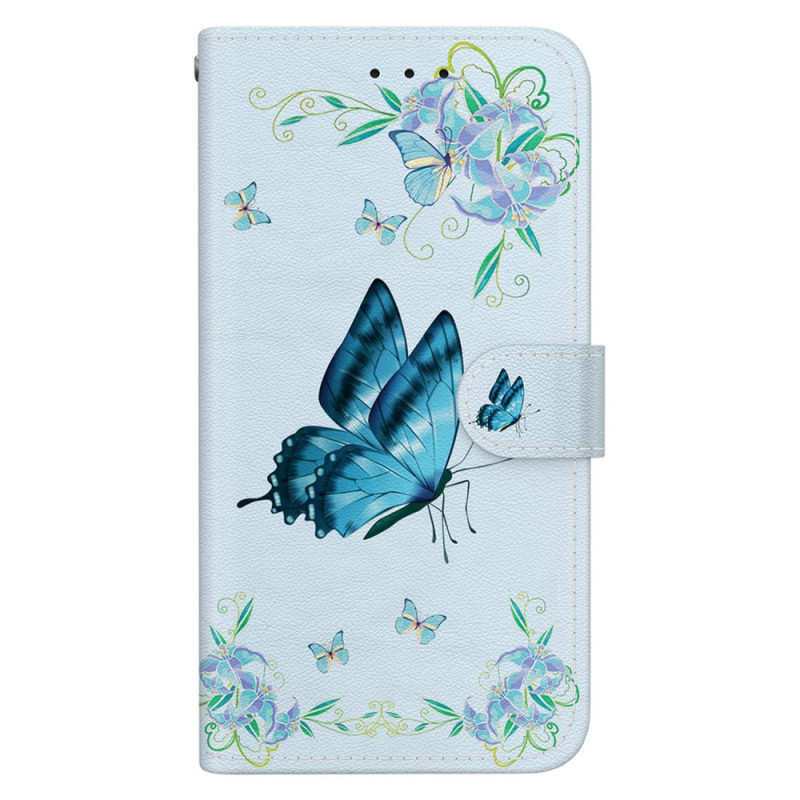Funda Xiaomi Redmi Note 13 Pro Plus 5G Mariposa y Flores Azules
