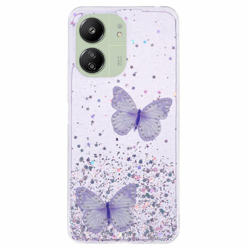 Funda Xiaomi Redmi 13C / Poco C65 Dos Mariposas Purpurina
