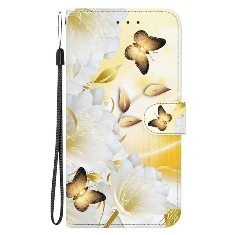 Funda Honor 90 Lite con colgante

 de mariposas doradas y flores blancas