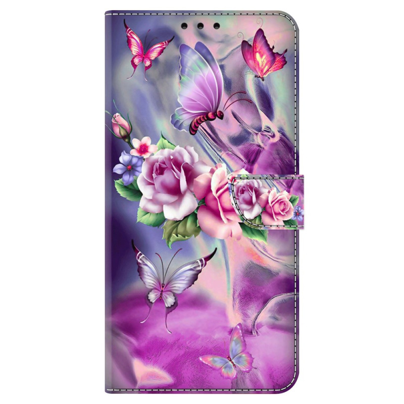 Houesse Samsung Galaxy A55 5G Papillons et Fleurs Violets