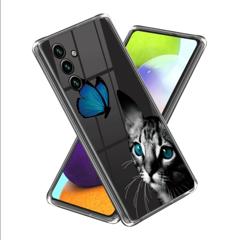 Funda Samsung Galaxy A15 Diseño Gato y Mariposa Azul