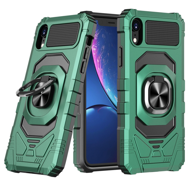 Funda para iPhone XR con efecto metálico y anillo de soporte