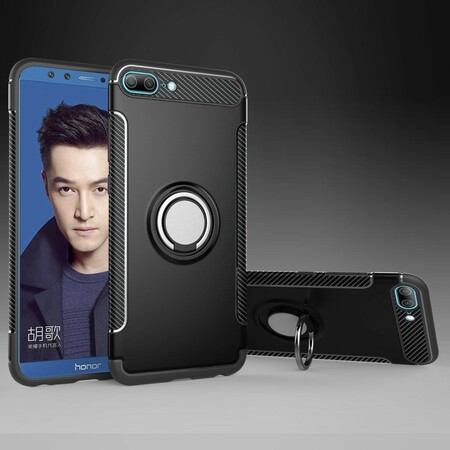 Funda con anillo magnético de fibra de carbono para Huawei Honor 9 Lite