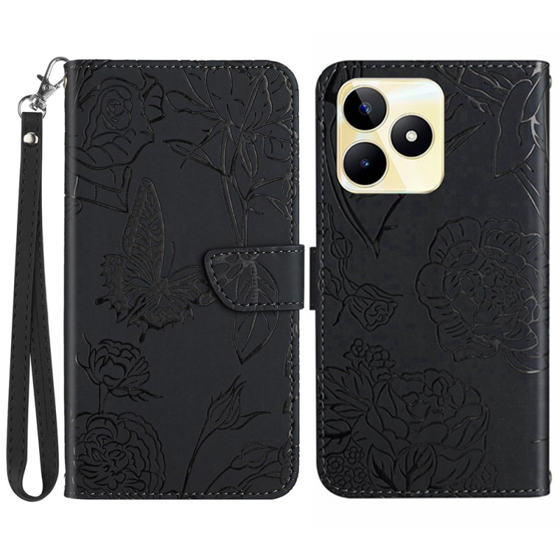 Funda Realme C53 / C51 Lanyard con estampado de mariposa
