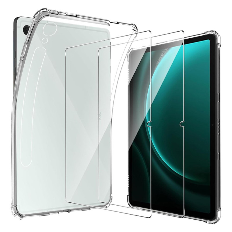 Funda transparente Samsung Galaxy Tab S9 FE con 2 protectores de pantalla de cristal templado