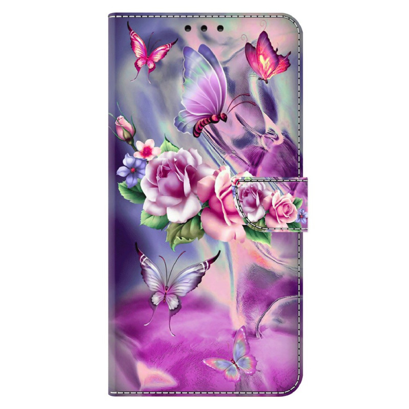 Xiaomi Redmi Note 13 4G Funda Mariposas y Flores Moradas