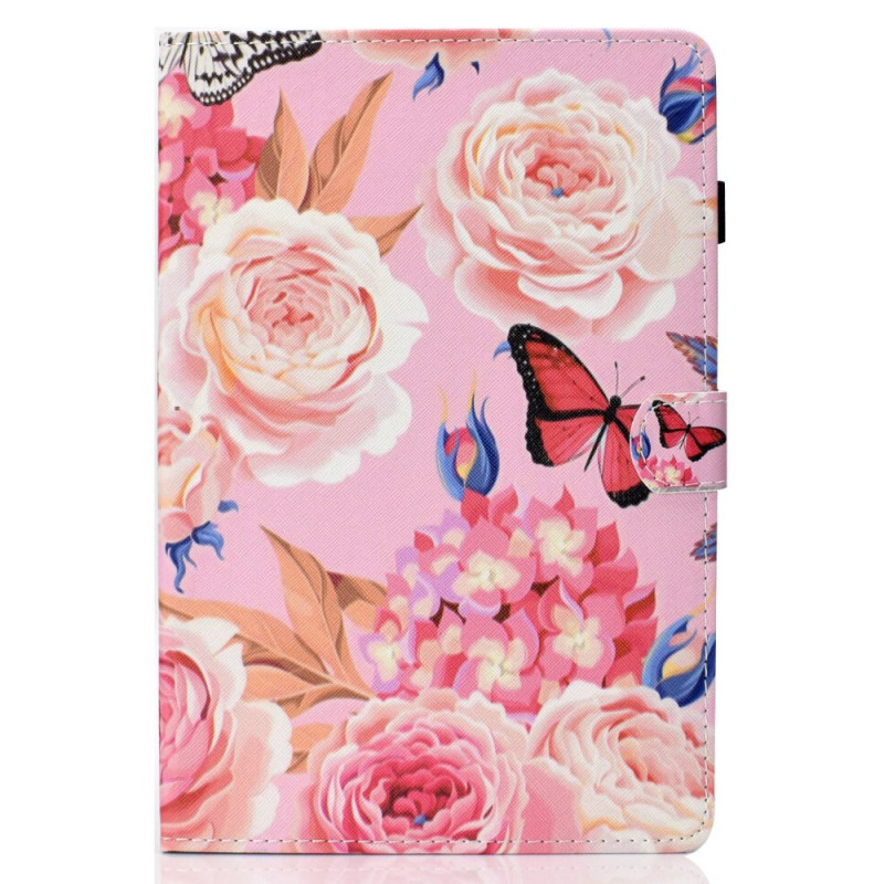 Funda Samsung Galaxy Tab A7 Lite Flores y mariposas sobre fondo rosa