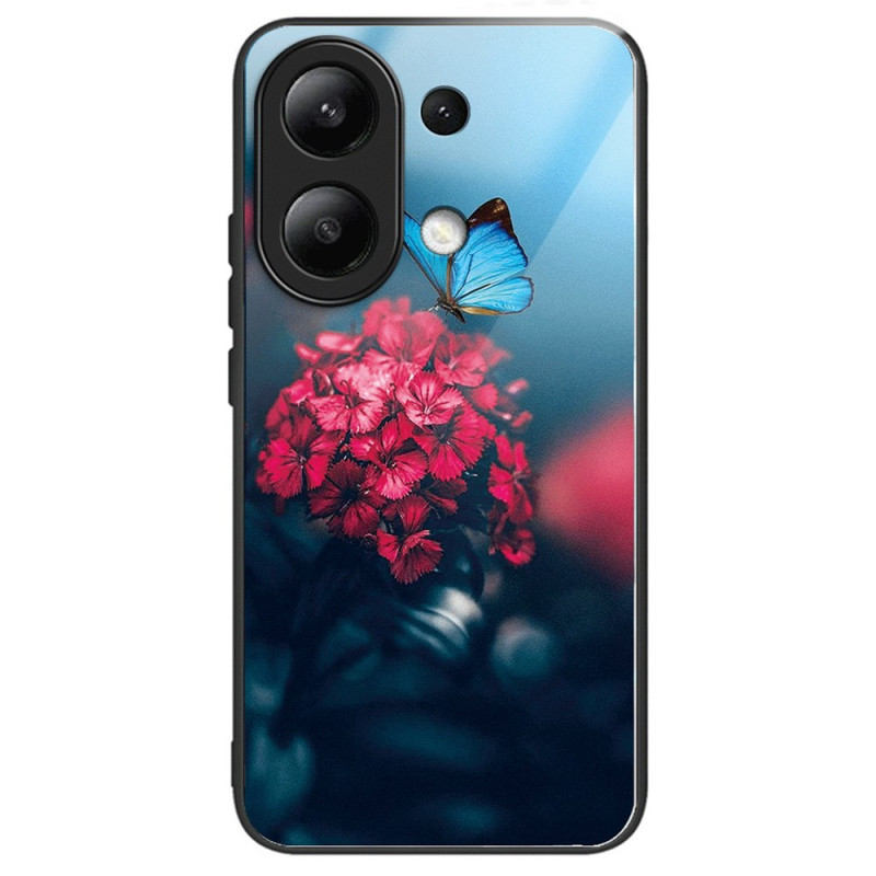 Xiaomi Redmi Note 13 4G Funda de cristal templado Flores y mariposas rojas