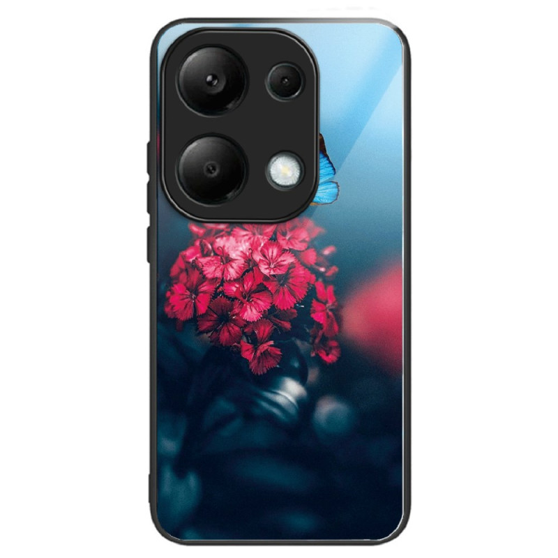 Xiaomi Redmi Note 13 Pro 4G / Poco M6 Pro 4G Funda de Vidrio Duro Flores y Mariposas Rojas