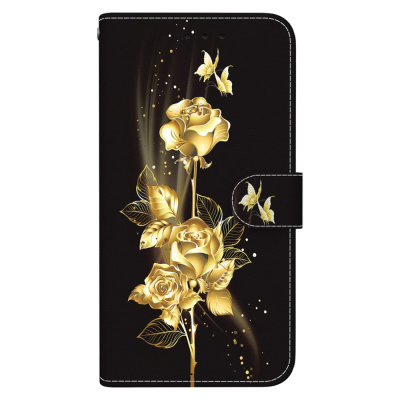 Funda con colgante
 para Google Pixel 8A en oro y mariposas rosas