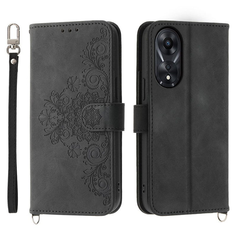 Funda Oppo A78 5G patrón de encaje con colgante
 y bandolera