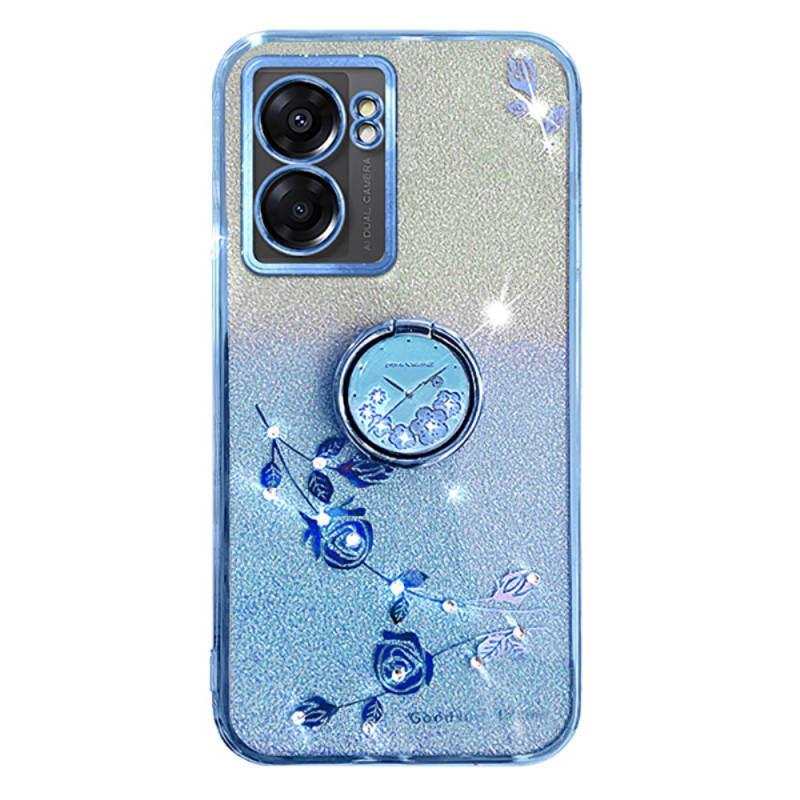 Oppo A77 5G / A57 5G Funda Anillo Soporte Flor y Strass KADEM