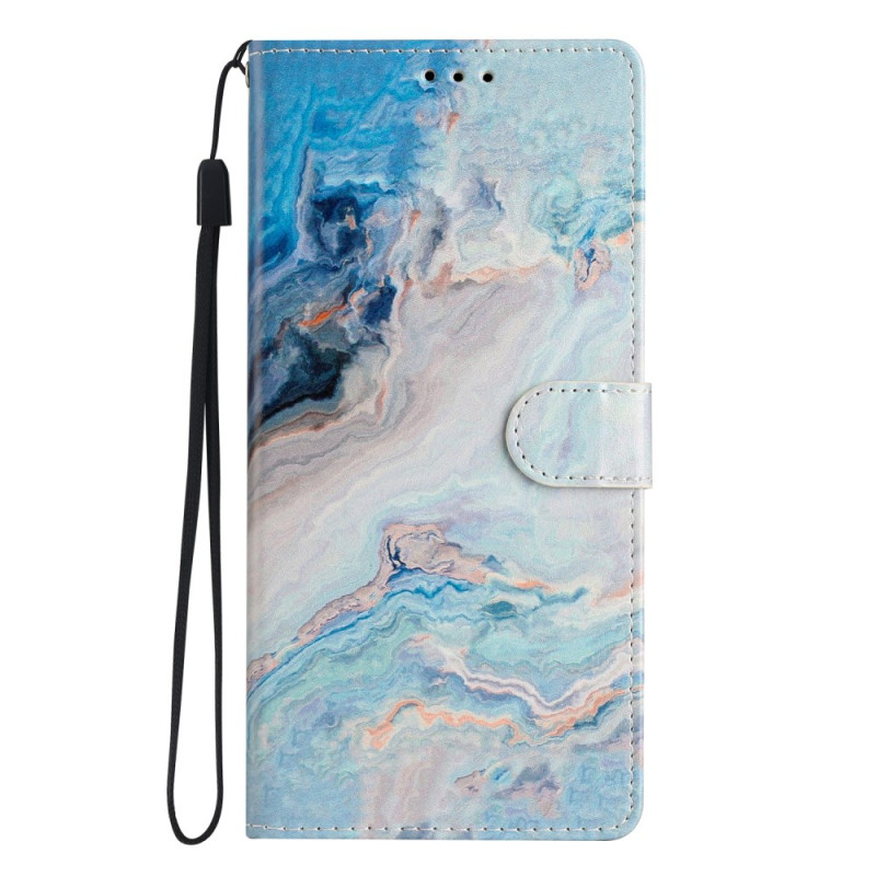 Housse Oppo A77 5G / A57 5G / 4G Marbre Bleu à Lanière