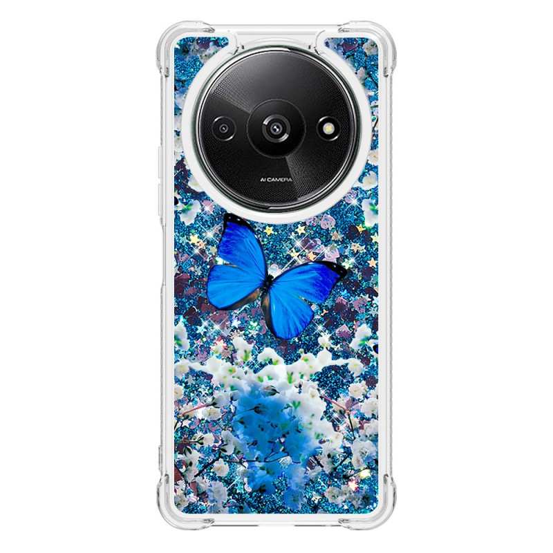 Xiaomi Redmi A3 Glitter Funda Mariposa Azul