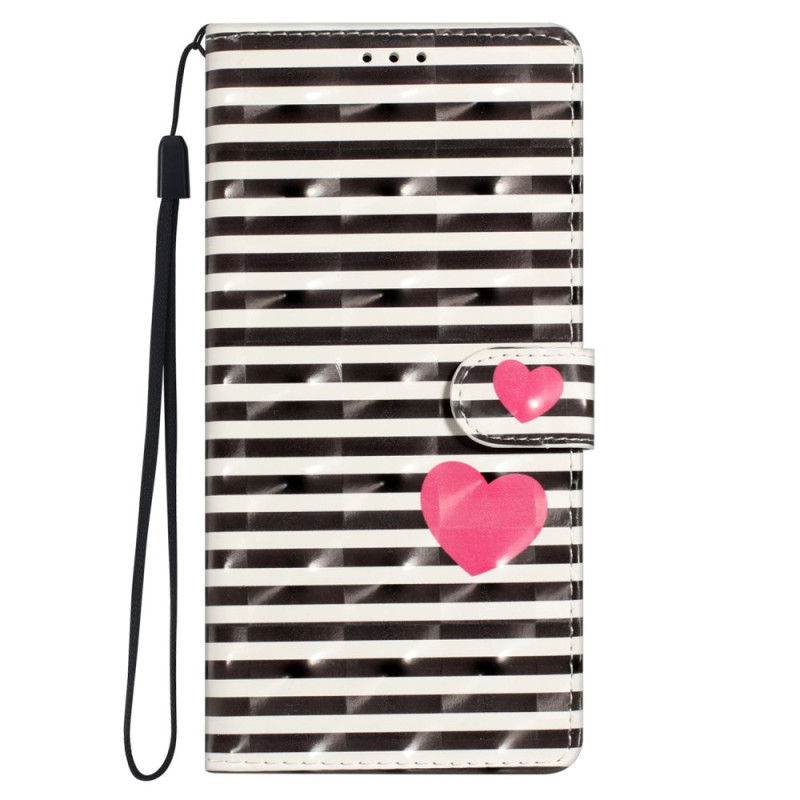 Funda Oppo Reno 10 / 10 Pro Rayas y Corazones con Colgante
