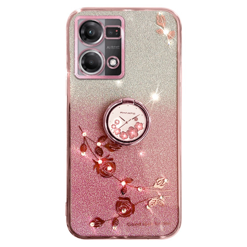 Funda Oppo Reno 7 Soporte Flor y Anillo Strass