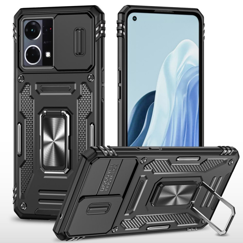 Funda Oppo Reno 7 Anillo de soporte y protección de lente deslizante