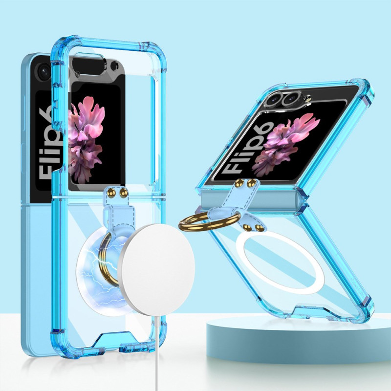 GKK Funda para Samsung Galaxy Z Flip6 5G Transparente Compatible con MagSafe Anillo de Soporte GKK