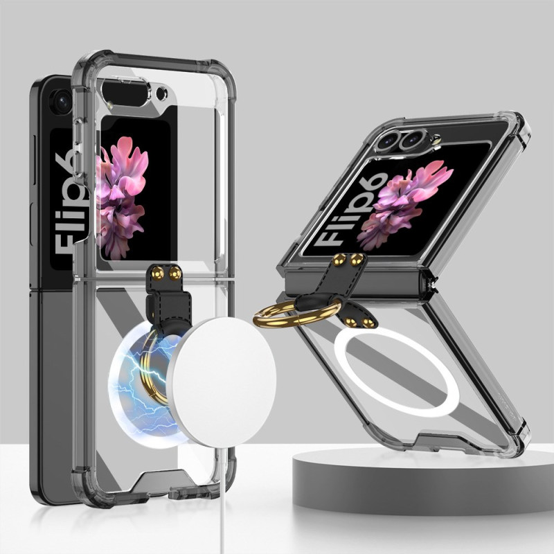 GKK Funda para Samsung Galaxy Z Flip6 5G Transparente Compatible con MagSafe Anillo de Soporte GKK