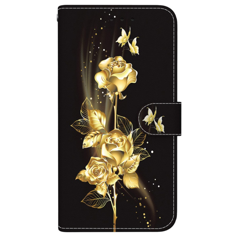 Funda de cordón Motorola Edge 50 Pro Mariposas doradas y rosas