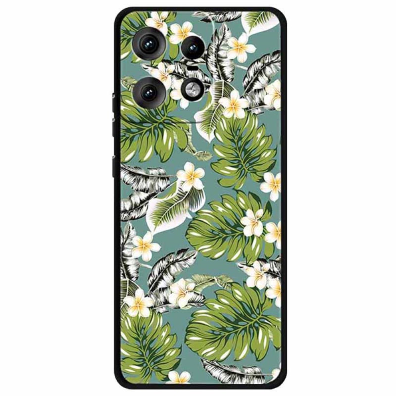 Funda Motorola Edge 50 Pro Hojas de plátano y flores doradas