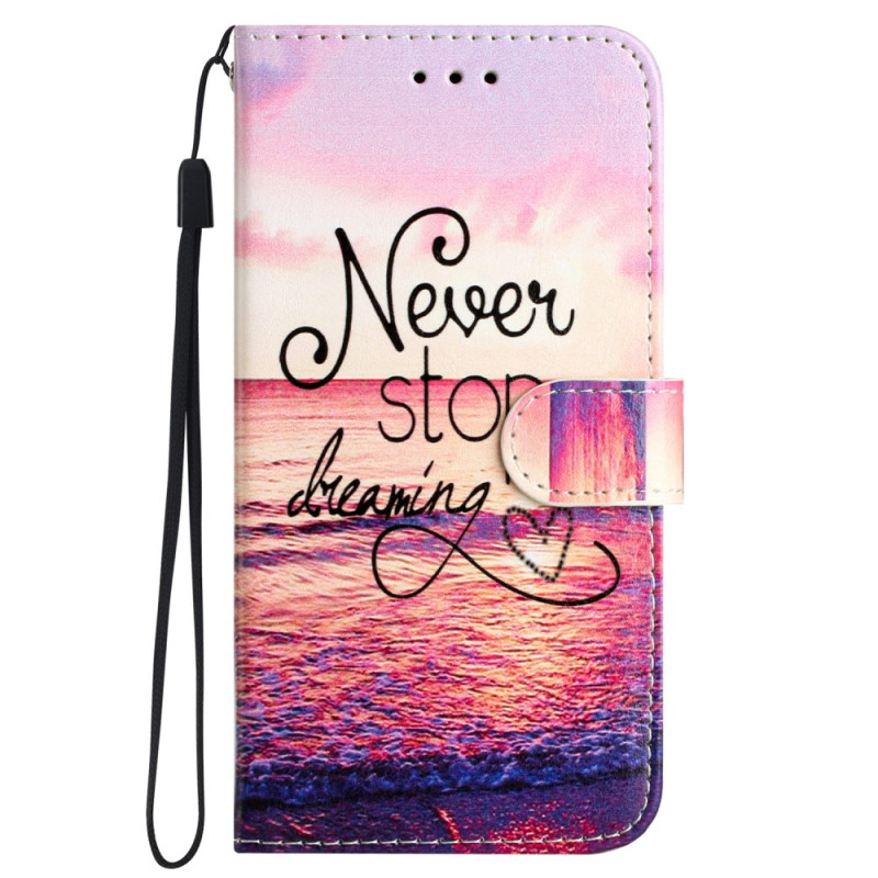 Funda iPhone 16 Never Stop Dreaming con cordón de seguridad