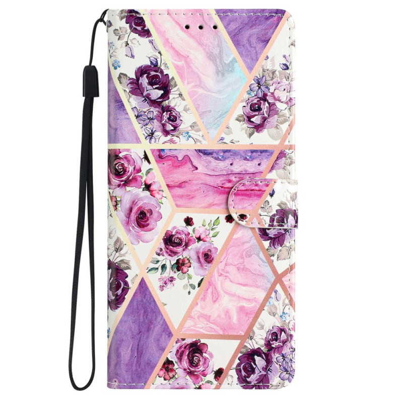 Funda para iPhone 16 Flores moradas con cordón