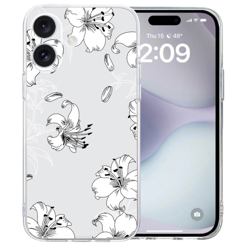 Funda iPhone 16 Borde Transparente Flores Blancas