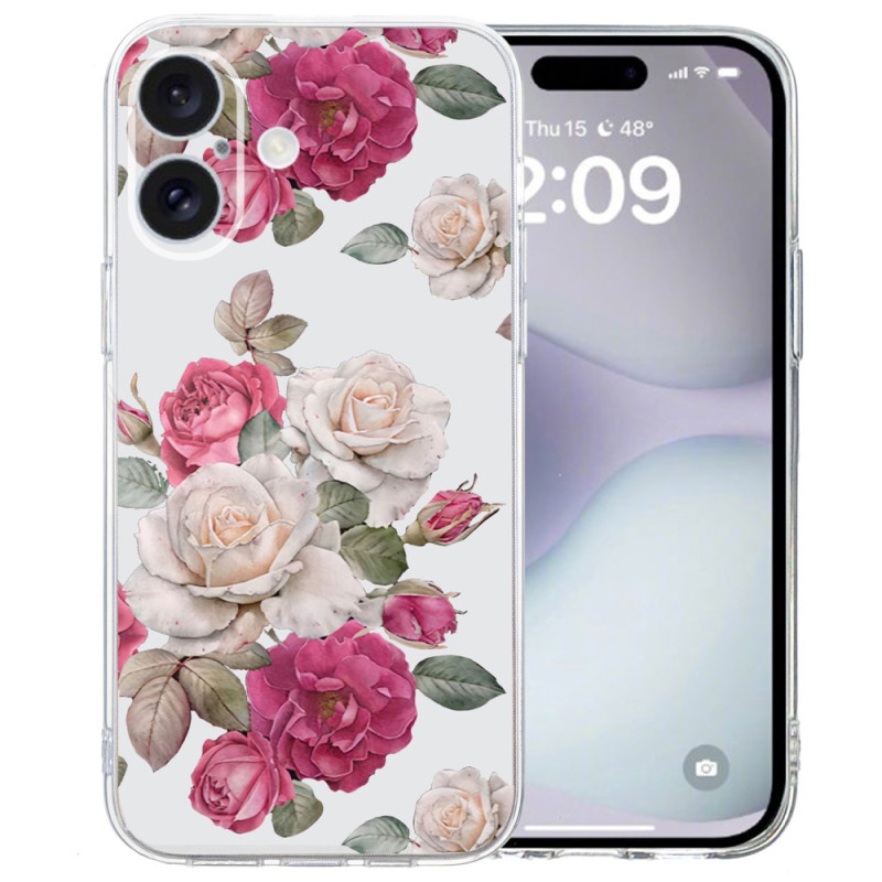 Funda iPhone 16 Borde Transparente Peonias