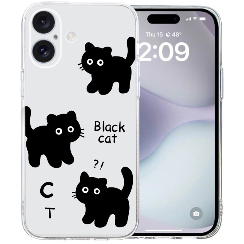 Funda iPhone 16 Borde Transparente Negro Gatos