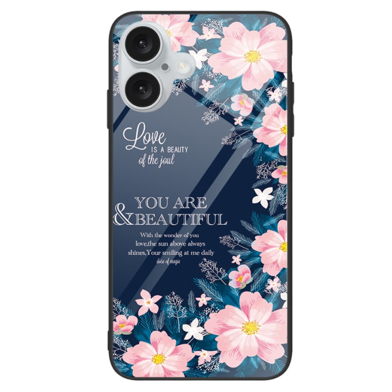 Funda iPhone 16 Vidrio Templado Flores Rosa