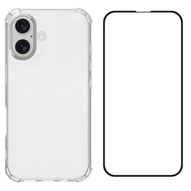 Funda transparente para iPhone 16 con protector de pantalla de cristal templado