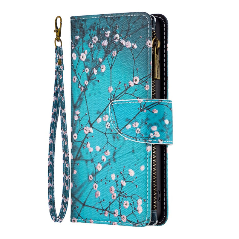 Cartera iPhone 16 Plus Flor de ciruelo con cordón de seguridad